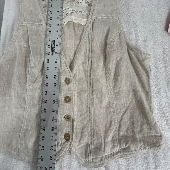 Coldwater Creek Womens Linen Button Front Vest Gray Lace Trim Sleeveless Casual - Picture 9 of 9